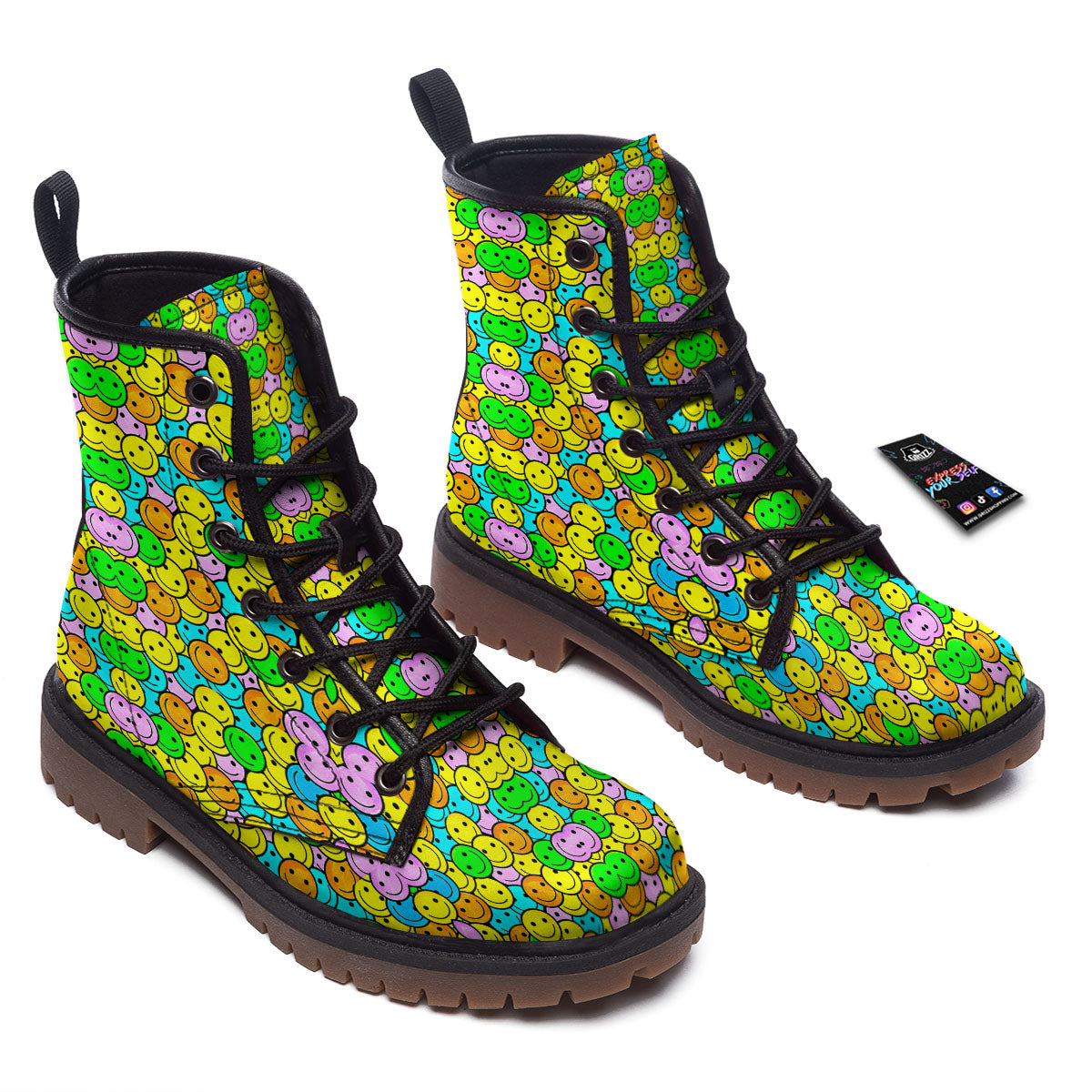 Emoji Colorful Print Pattern Work Boots-grizzshop