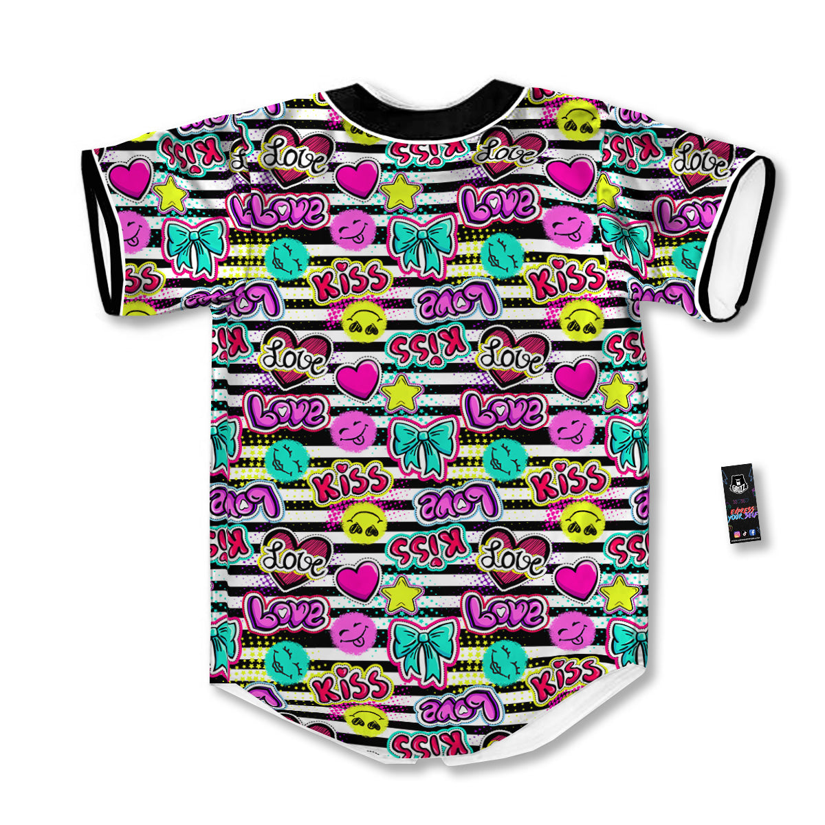 Emoji Comics Stripe Print Pattern Baseball Jersey-grizzshop