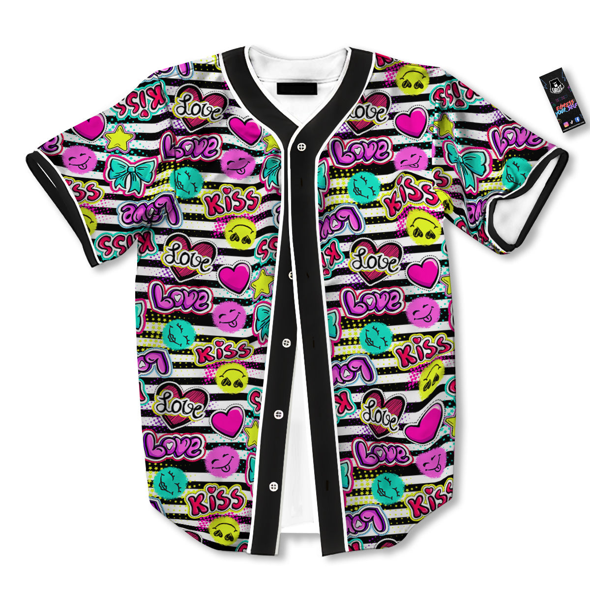 Emoji Comics Stripe Print Pattern Baseball Jersey-grizzshop