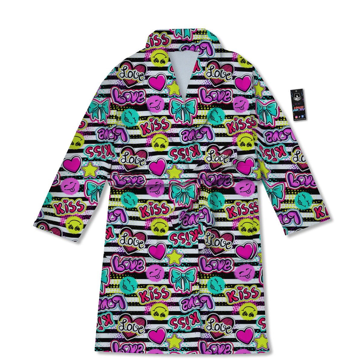 Emoji Comics Stripe Print Pattern Bathrobe-grizzshop