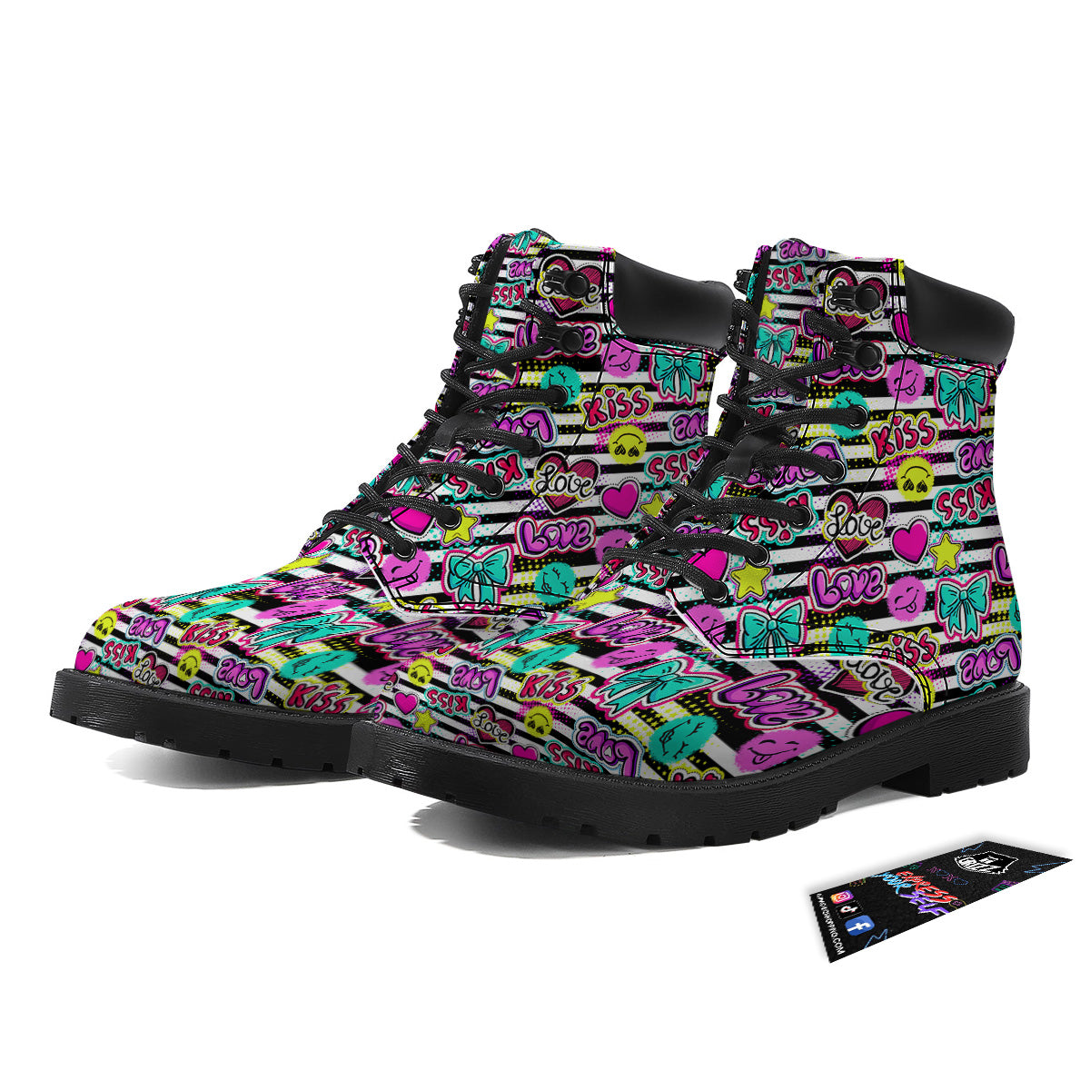 Emoji Comics Stripe Print Pattern Boots-grizzshop