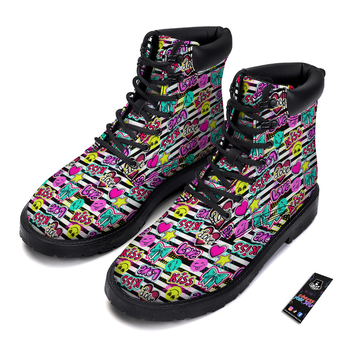 Emoji Comics Stripe Print Pattern Boots-grizzshop