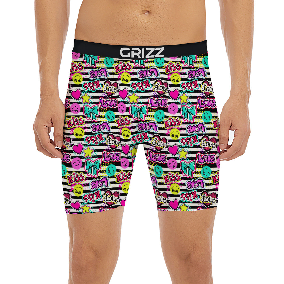 Emoji Comics Stripe Print Pattern Boxer Briefs-grizzshop