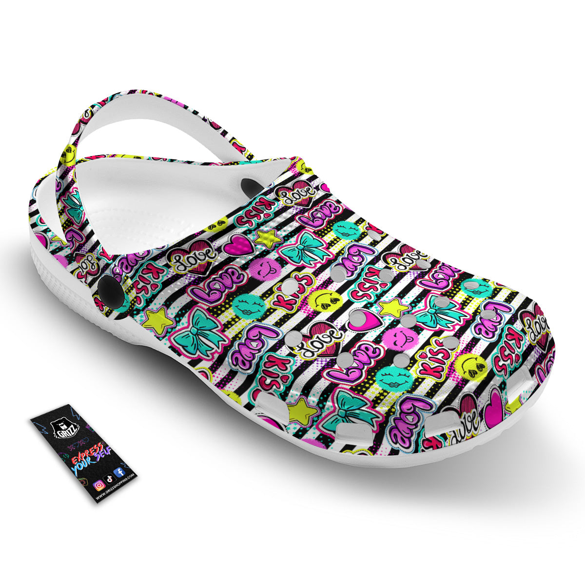 Emoji Comics Stripe Print Pattern Clog-grizzshop