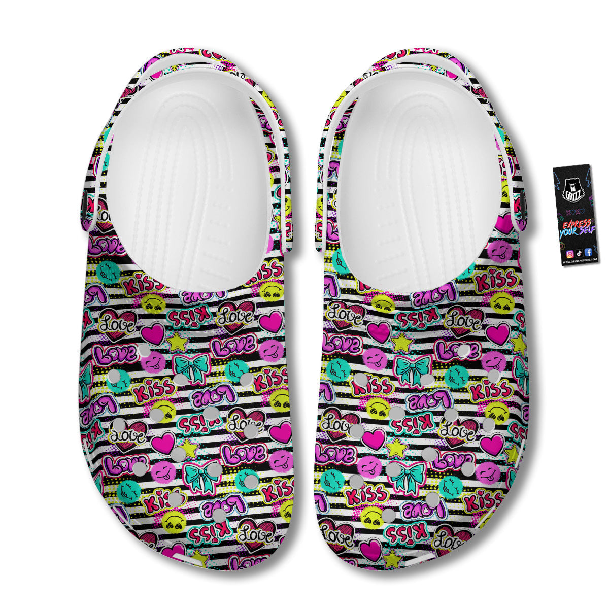 Emoji Comics Stripe Print Pattern Clog-grizzshop
