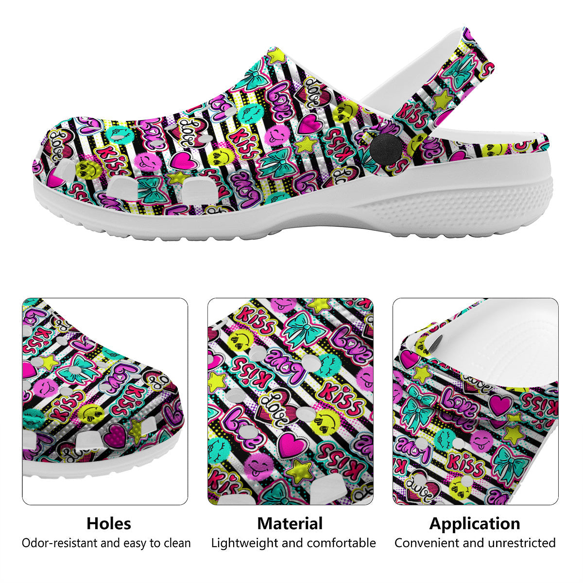 Emoji Comics Stripe Print Pattern Clog-grizzshop