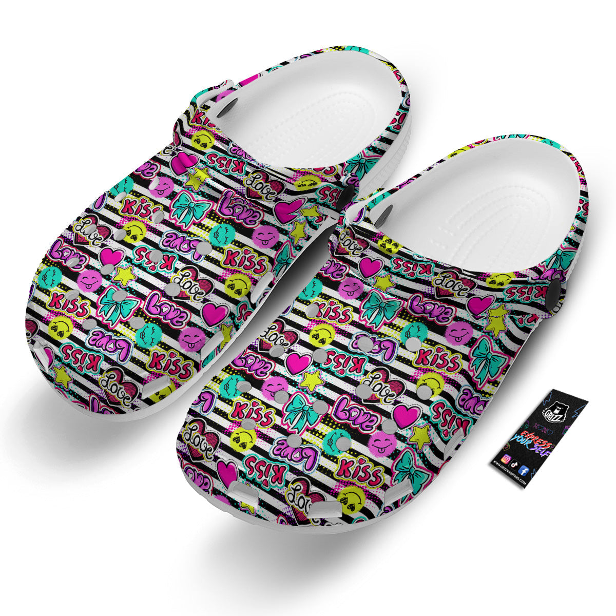 Emoji Comics Stripe Print Pattern Clog-grizzshop