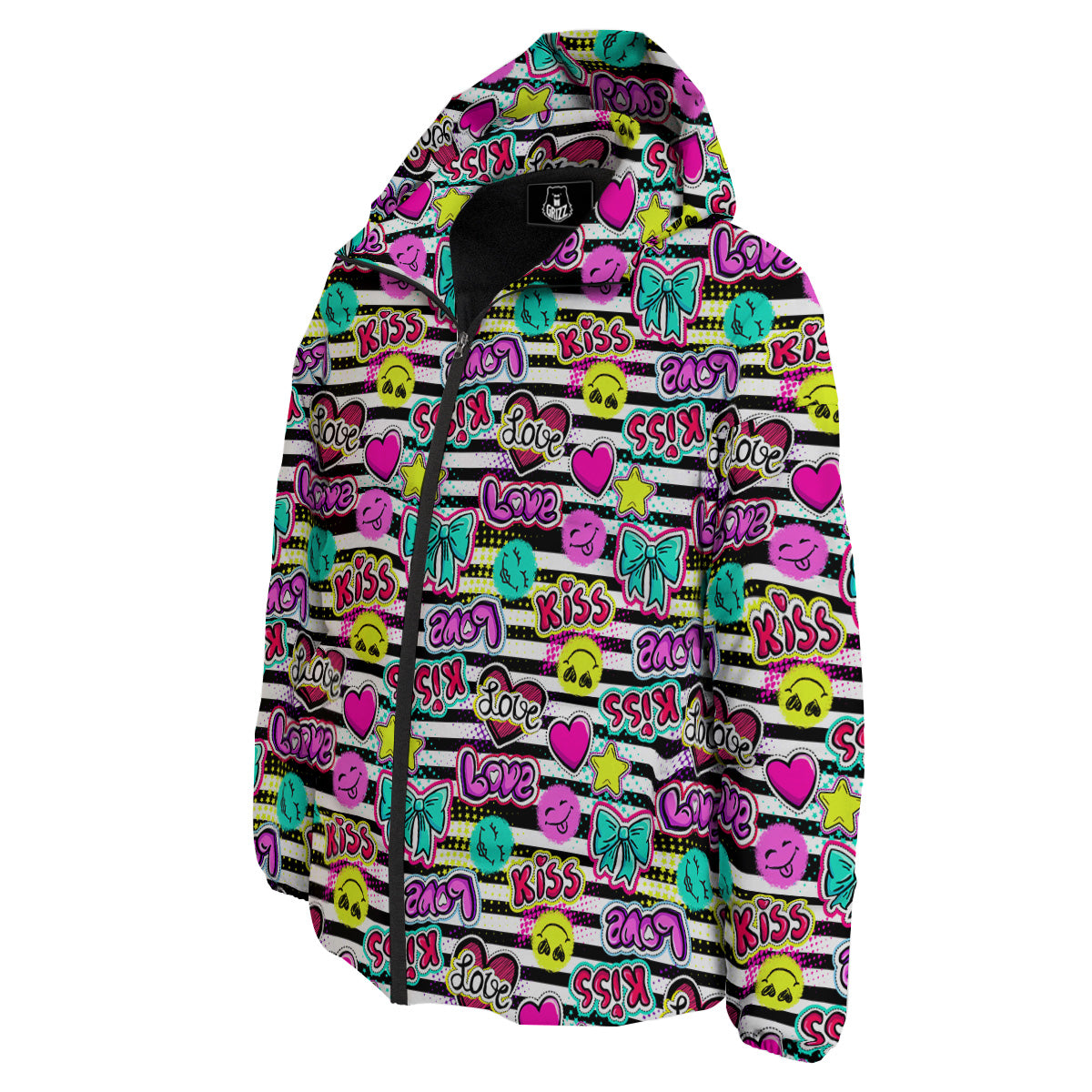 Emoji Comics Stripe Print Pattern Down Jacket-grizzshop