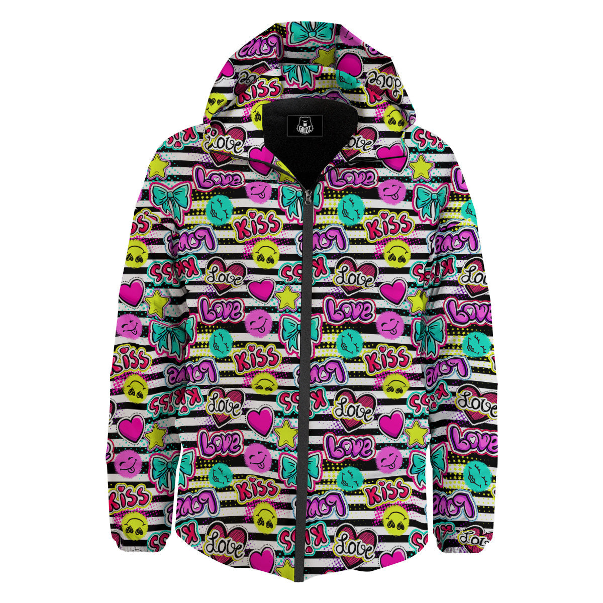 Emoji Comics Stripe Print Pattern Down Jacket-grizzshop