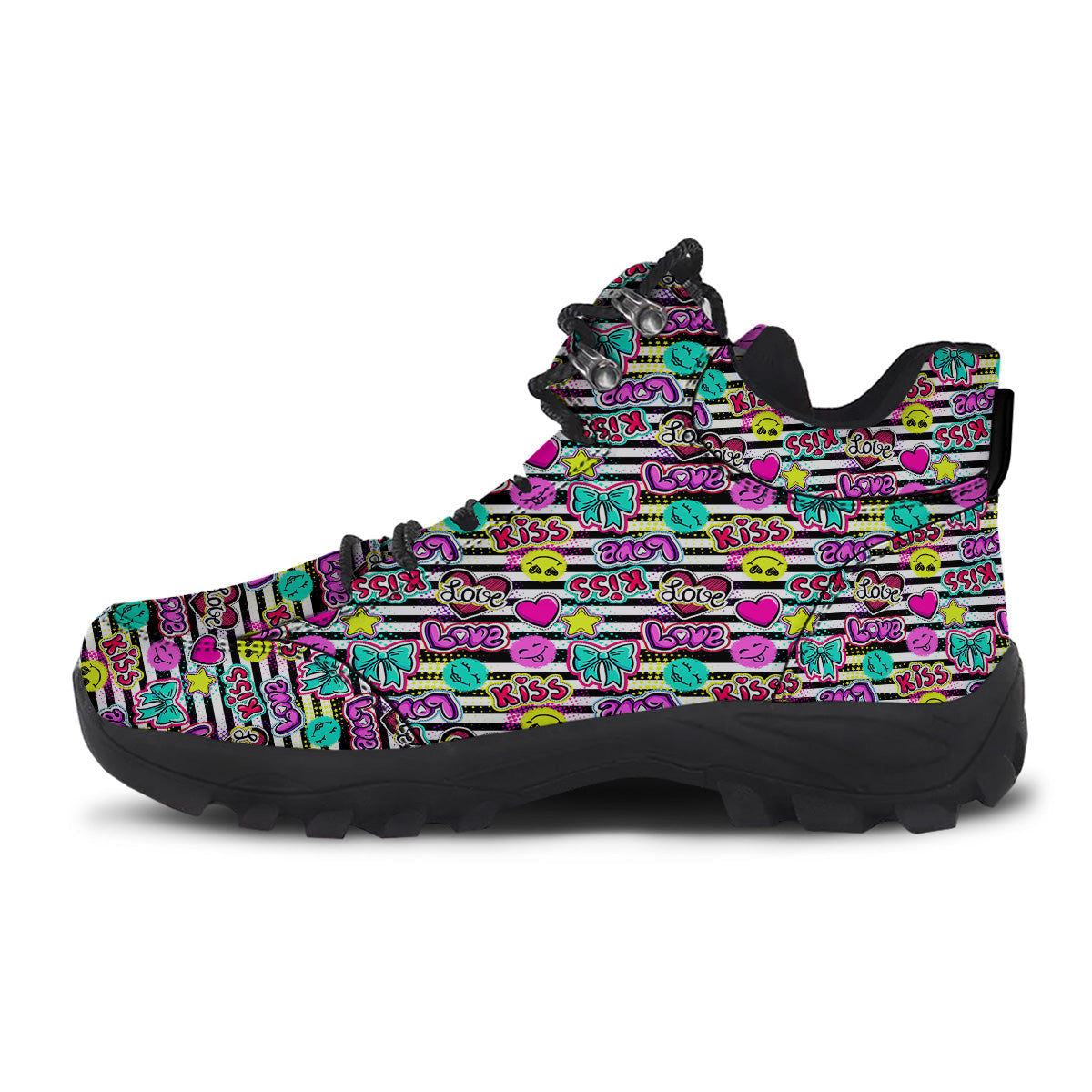 Emoji Comics Stripe Print Pattern Hiking Shoes-grizzshop