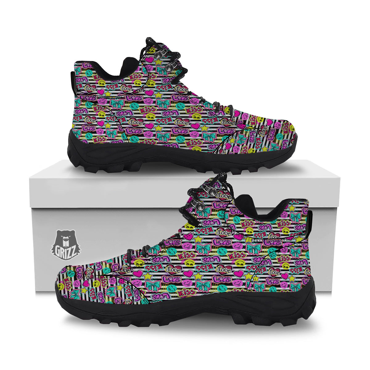 Emoji Comics Stripe Print Pattern Hiking Shoes-grizzshop