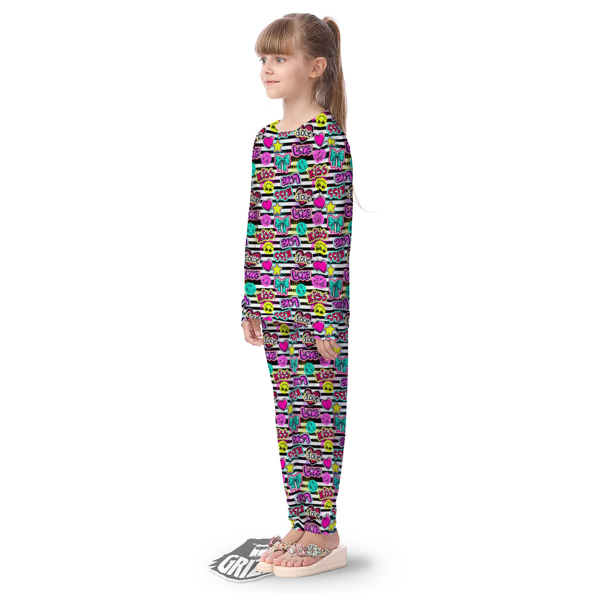 Emoji Comics Stripe Print Pattern Kid's Pajamas-grizzshop