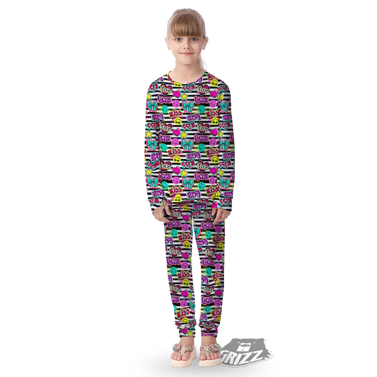 Emoji Comics Stripe Print Pattern Kid's Pajamas-grizzshop