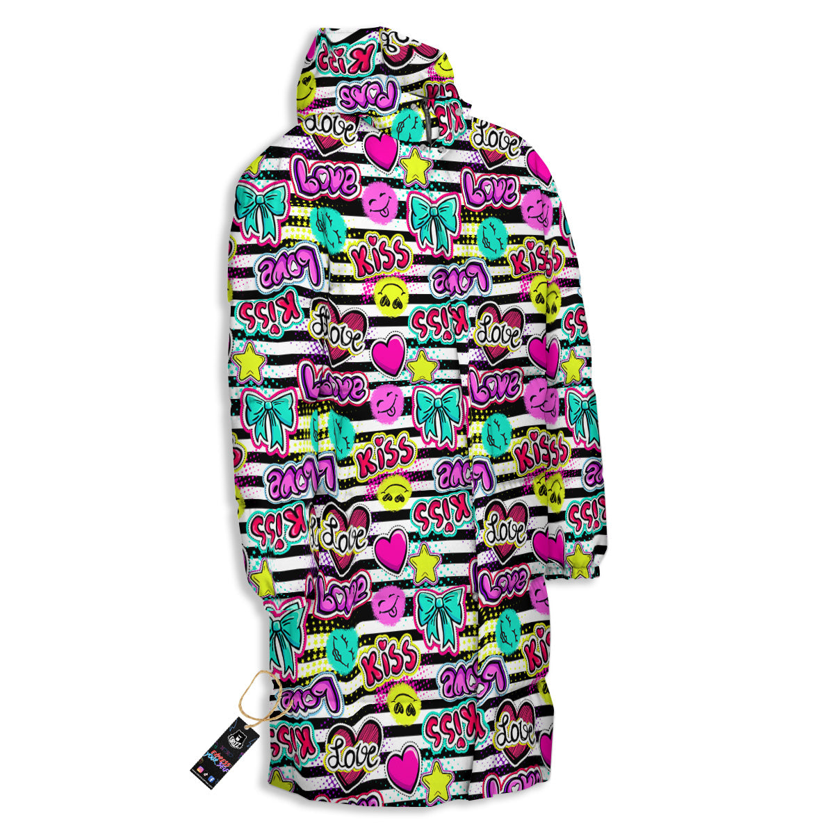 Emoji Comics Stripe Print Pattern Long Down Jacket-grizzshop