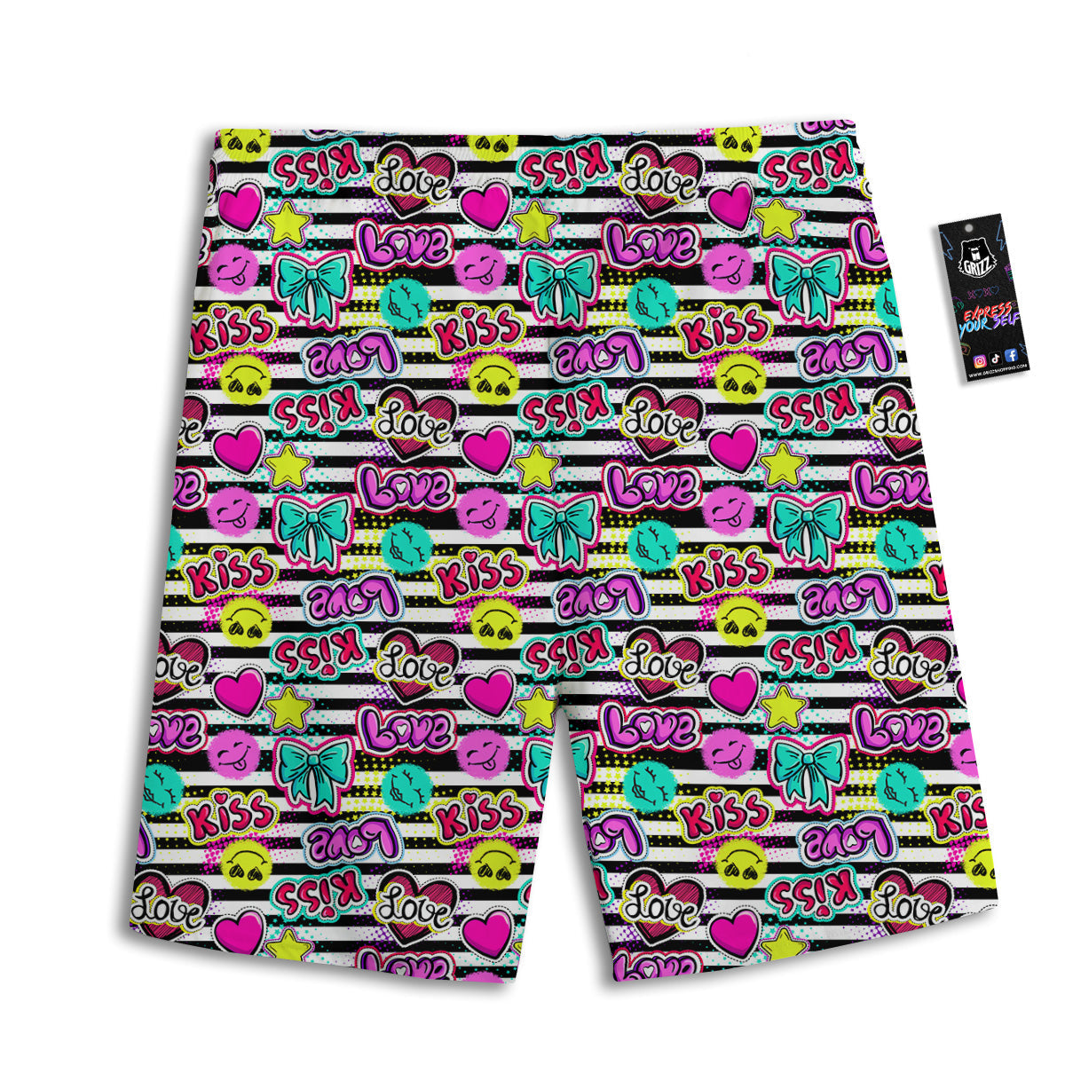 Emoji Comics Stripe Print Pattern Men's Athletic Shorts