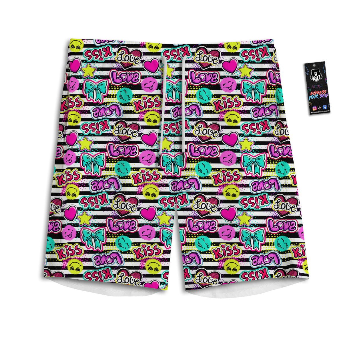 Emoji Comics Stripe Print Pattern Men's Athletic Shorts
