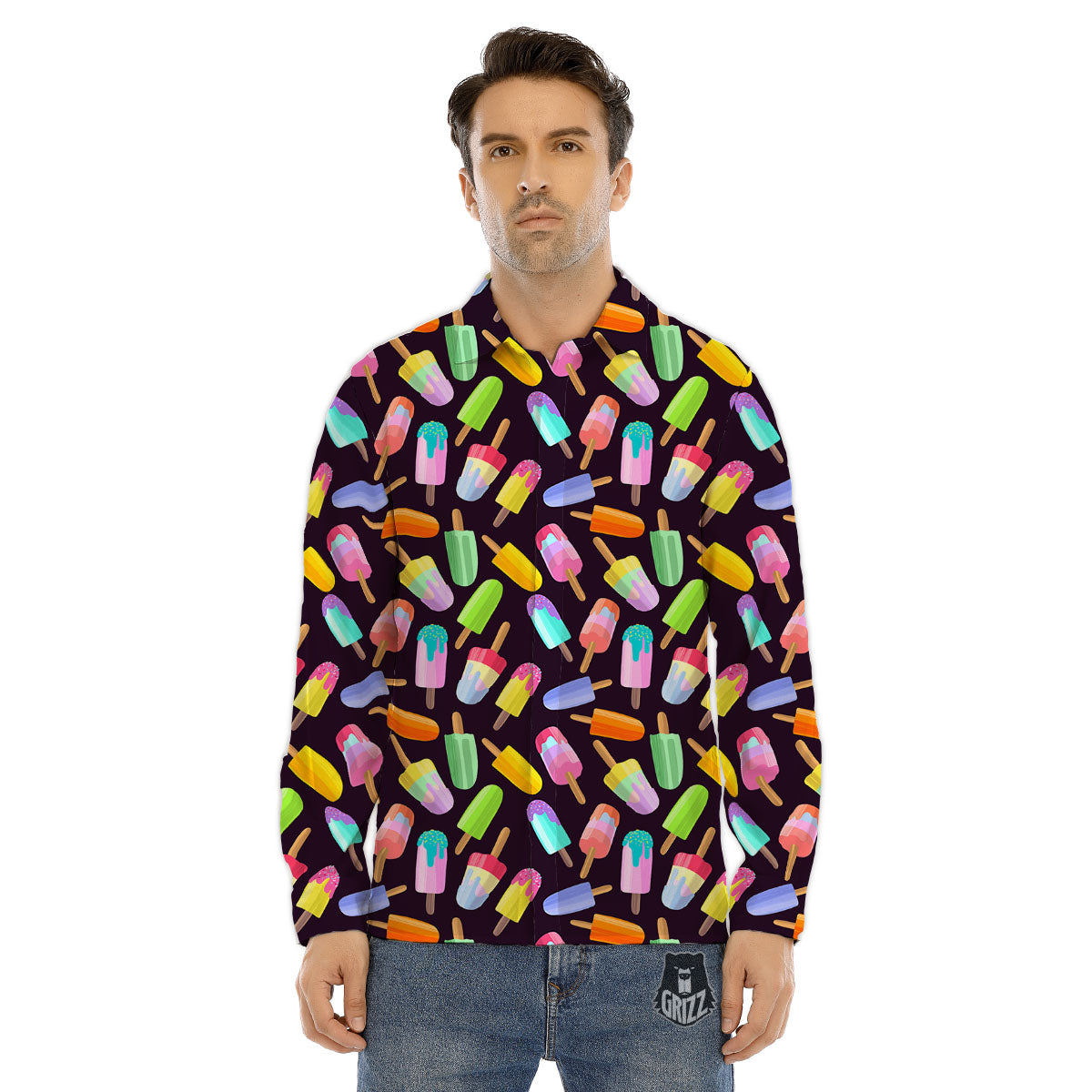 Emoji Comics Stripe Print Pattern Men's Dress Shirts-grizzshop