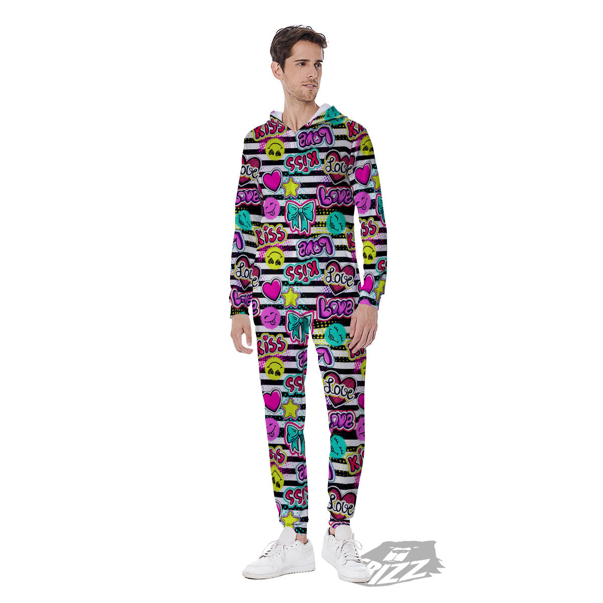 Emoji Comics Stripe Print Pattern Men's Jumpsuit-grizzshop