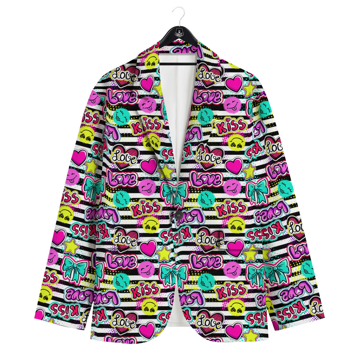 Emoji Comics Stripe Print Pattern Men's Sport Coat-grizzshop