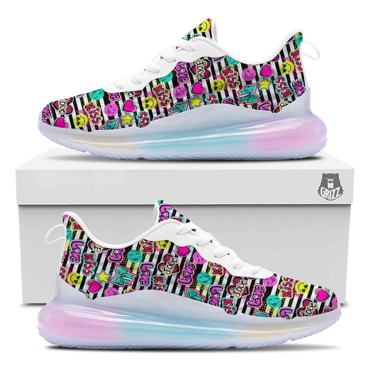 Emoji Comics Stripe Print Pattern Running Sneakers-grizzshop
