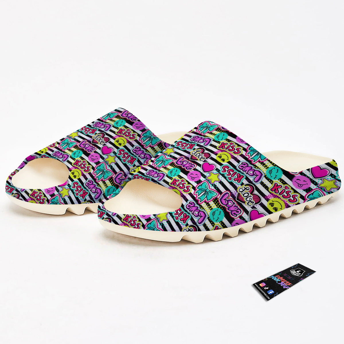 Emoji Comics Stripe Print Pattern Sandals-grizzshop