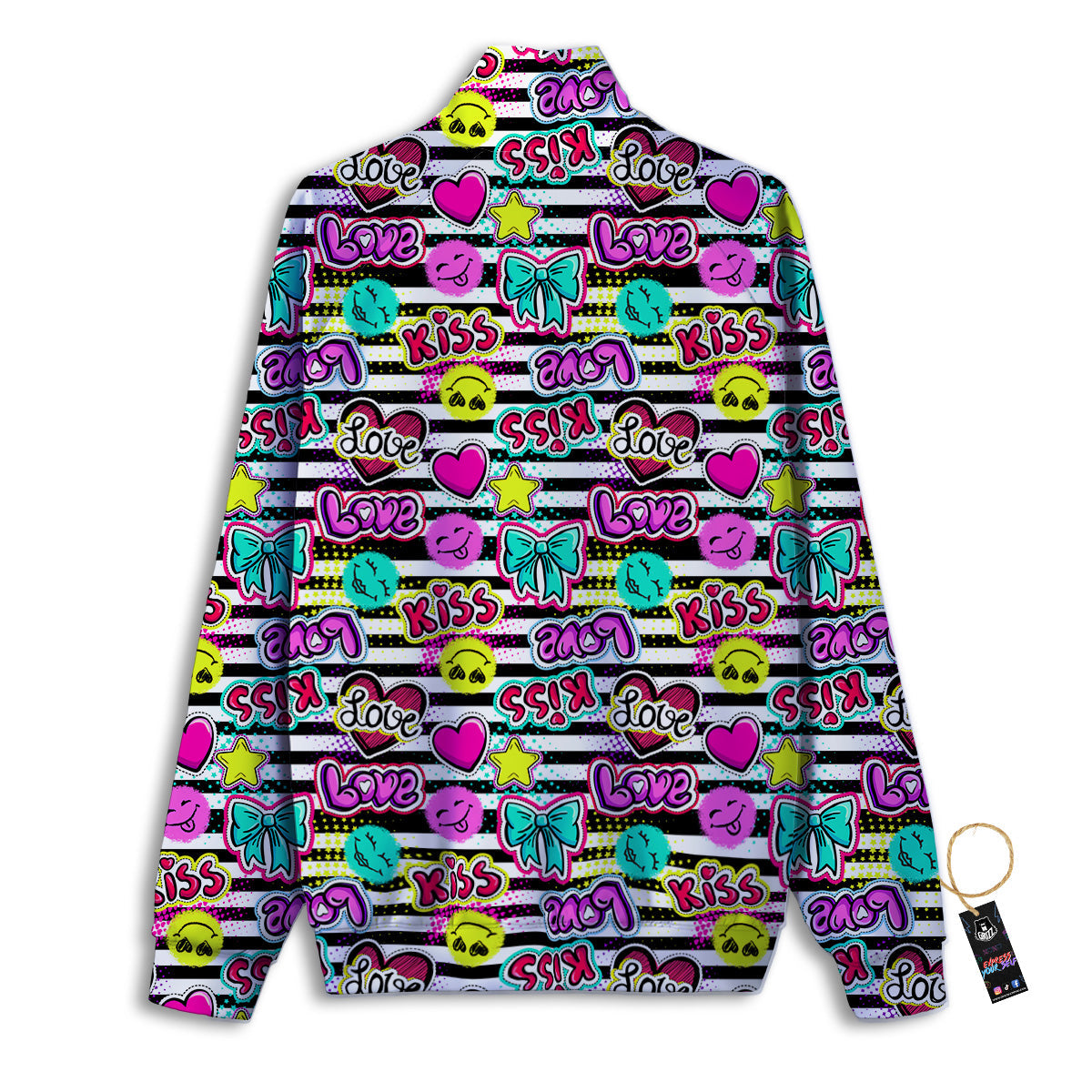Emoji Comics Stripe Print Pattern Track Jacket-grizzshop