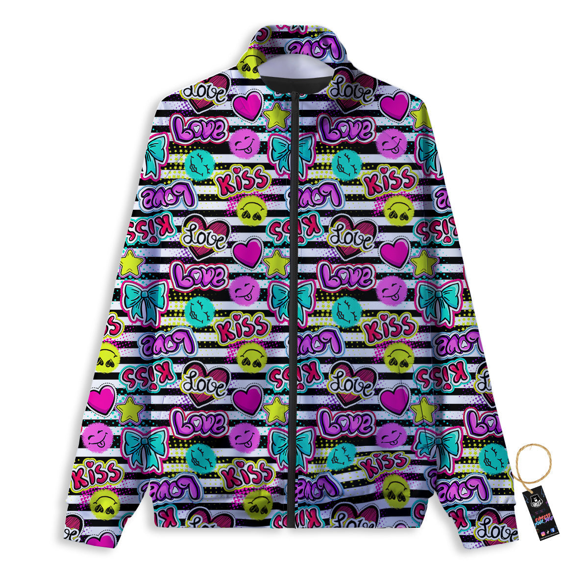 Emoji Comics Stripe Print Pattern Track Jacket-grizzshop