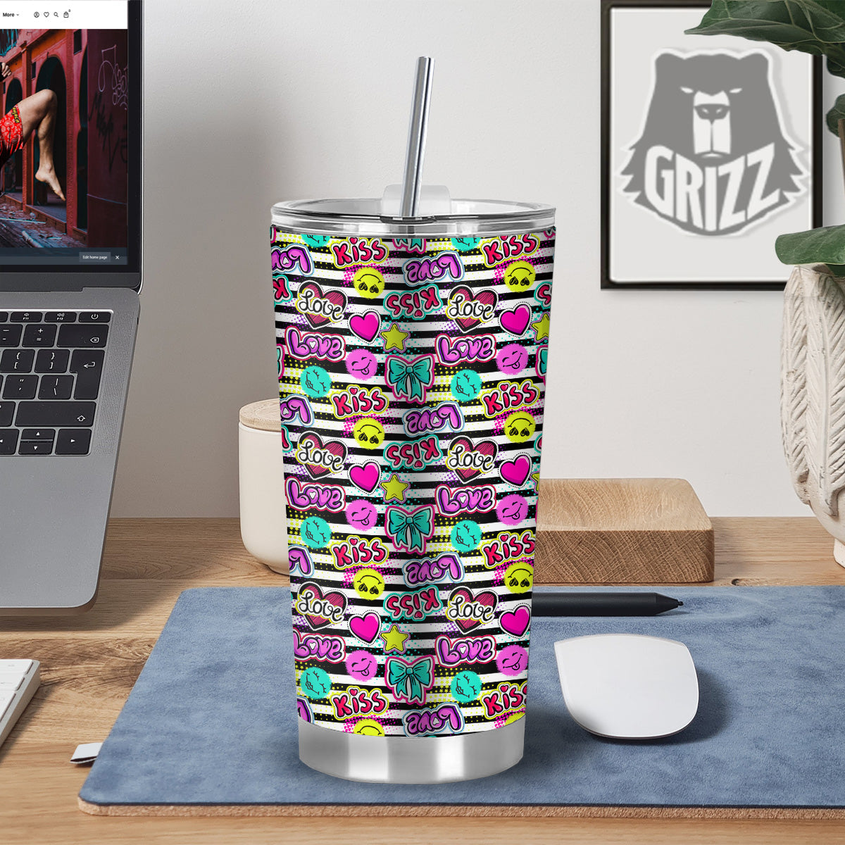 Emoji Comics Stripe Print Pattern Tumbler-grizzshop