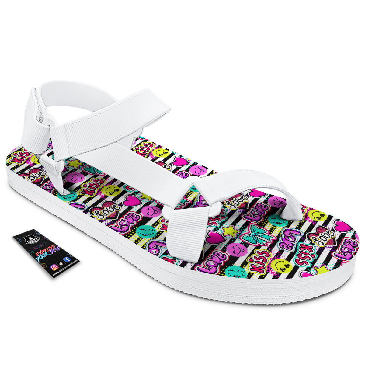Emoji Comics Stripe Print Pattern White Open Toe Sandals-grizzshop