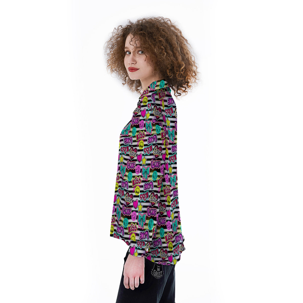 Emoji Comics Stripe Print Pattern Women's Long Sleeve Shirts-grizzshop