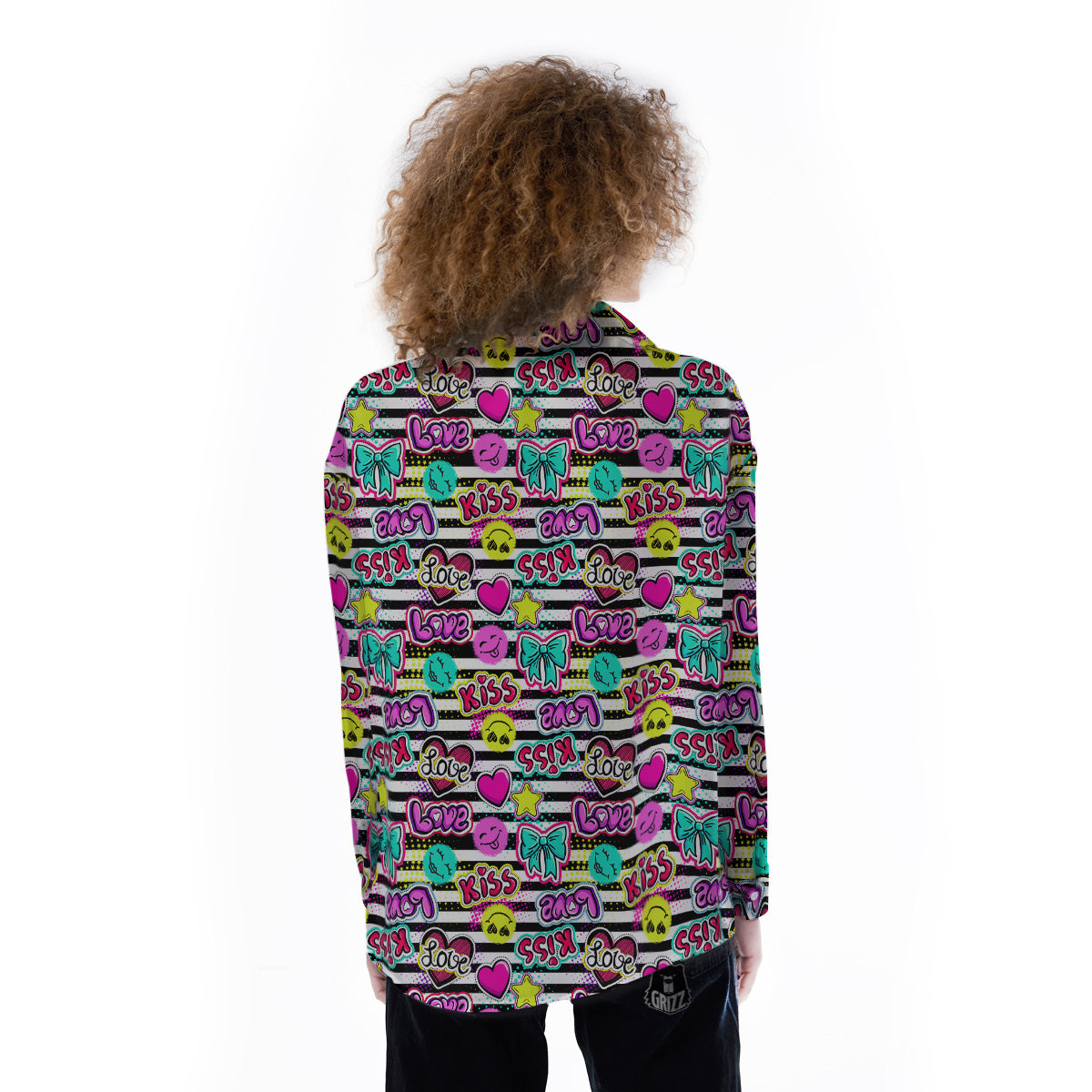 Emoji Comics Stripe Print Pattern Women's Long Sleeve Shirts-grizzshop