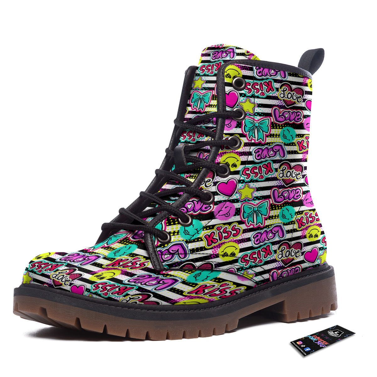 Emoji Comics Stripe Print Pattern Work Boots-grizzshop