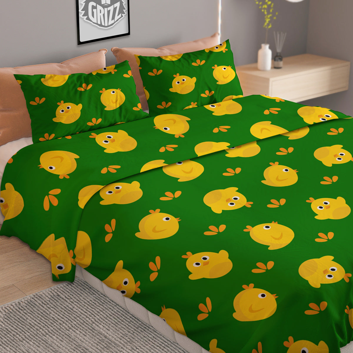 Emoji Cute Chicken Print Pattern Duvet Cover Bedding Set