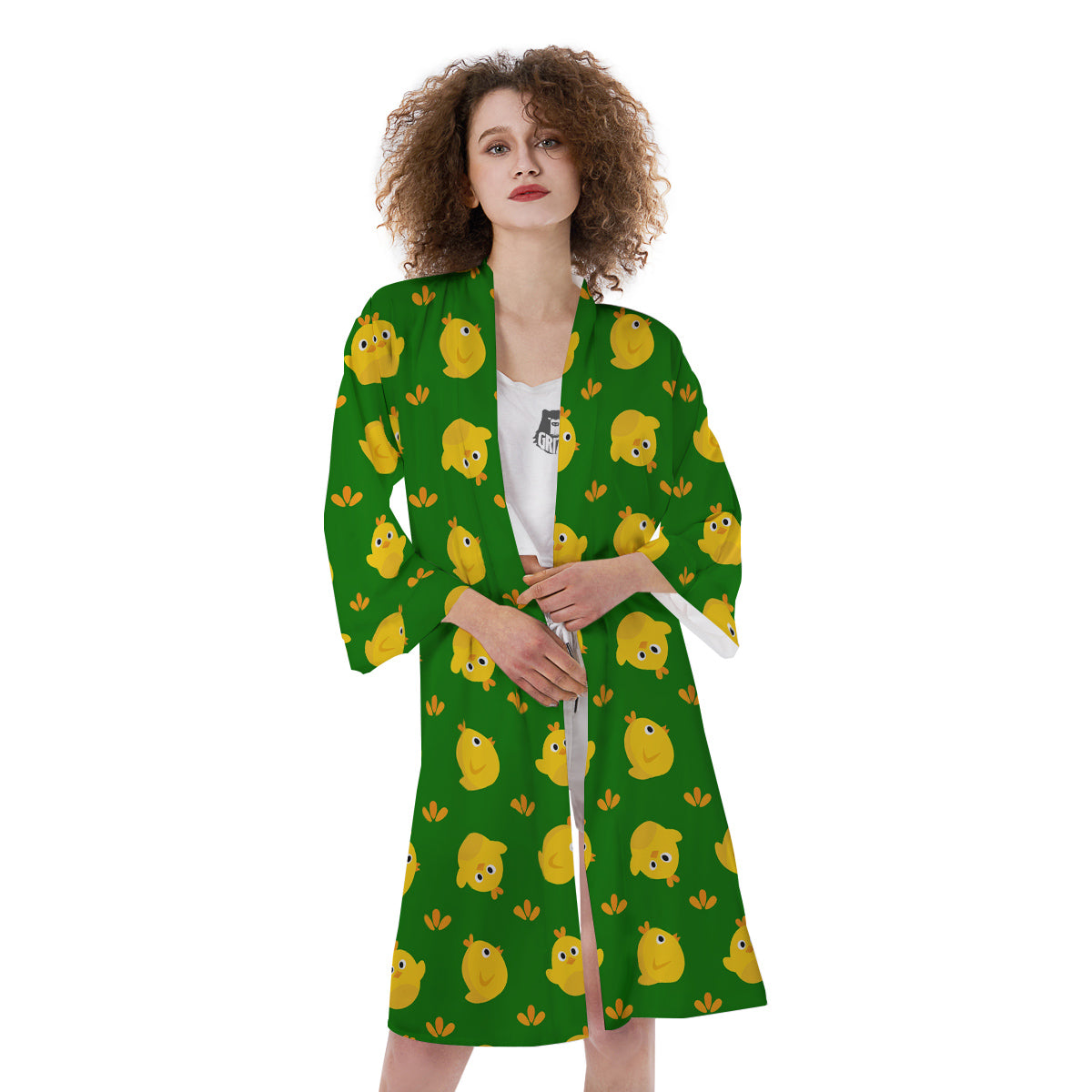 Emoji Cute Chicken Print Pattern Kimono-grizzshop