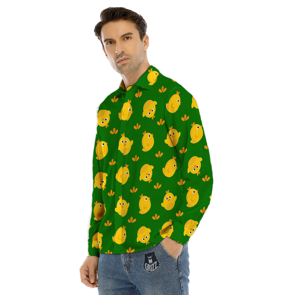 Emoji Cute Chicken Print Pattern Men's Dress Shirts-grizzshop