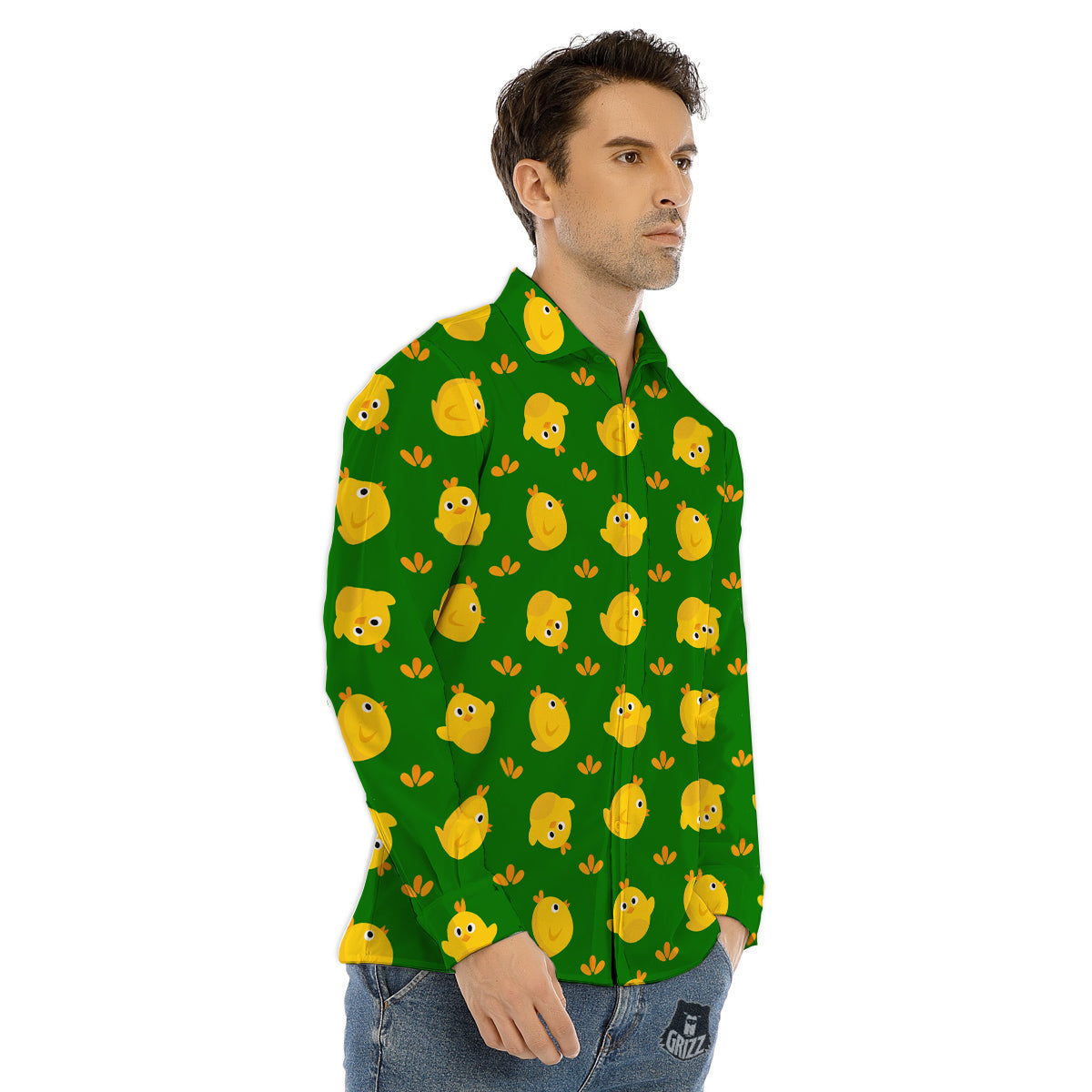 Emoji Cute Chicken Print Pattern Men's Dress Shirts-grizzshop