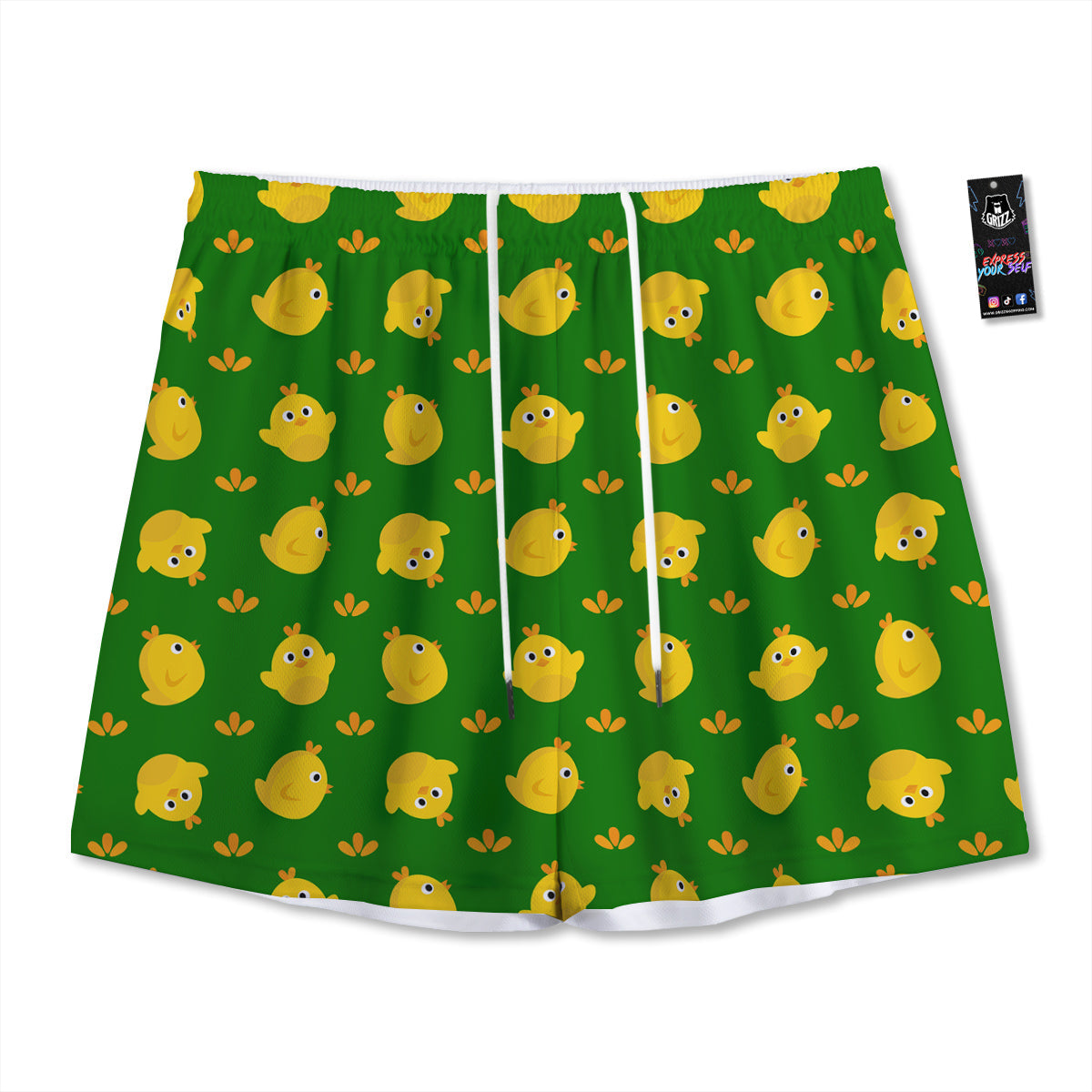 Emoji Cute Chicken Print Pattern Mesh Shorts