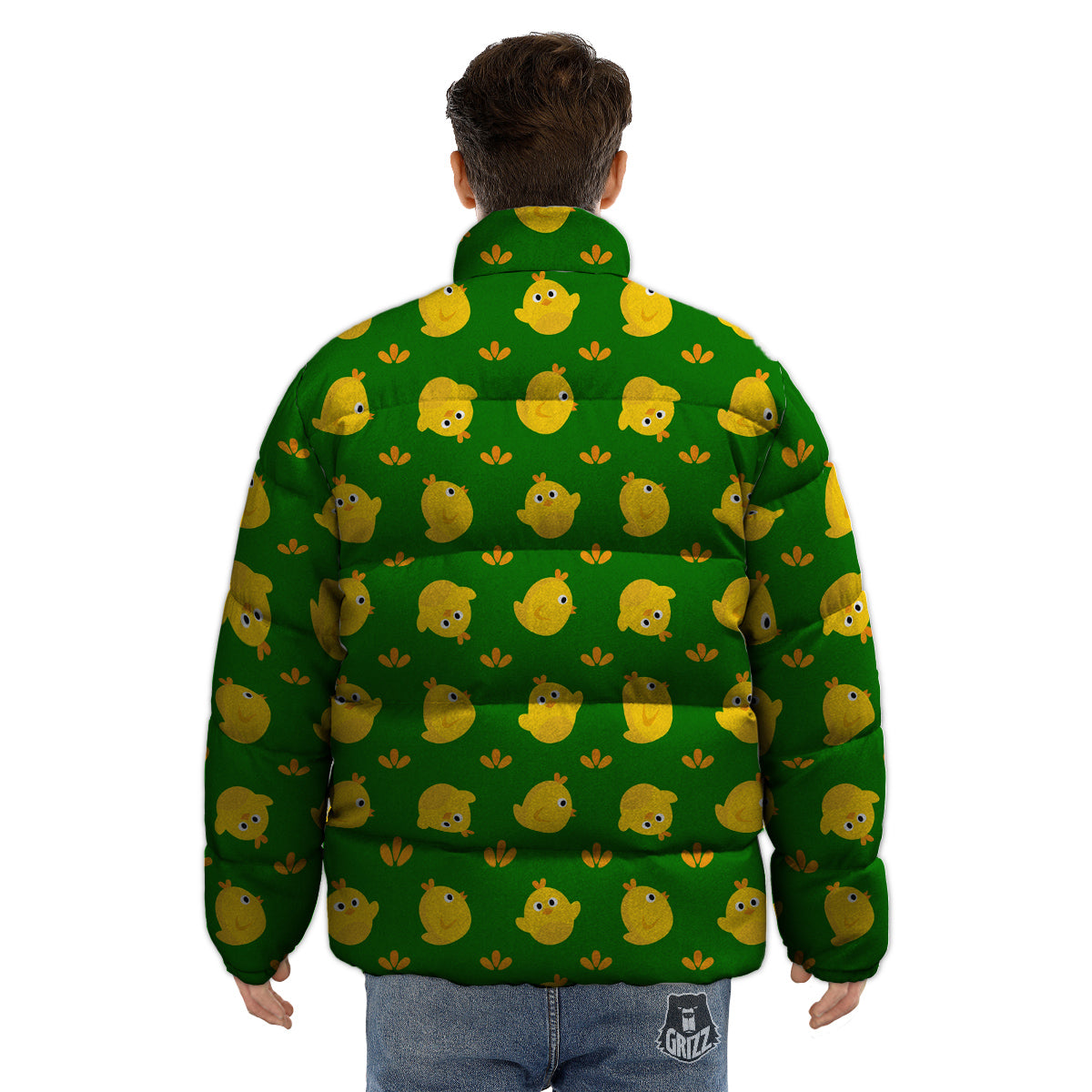 Emoji Cute Chicken Print Pattern Puffer Jacket-grizzshop