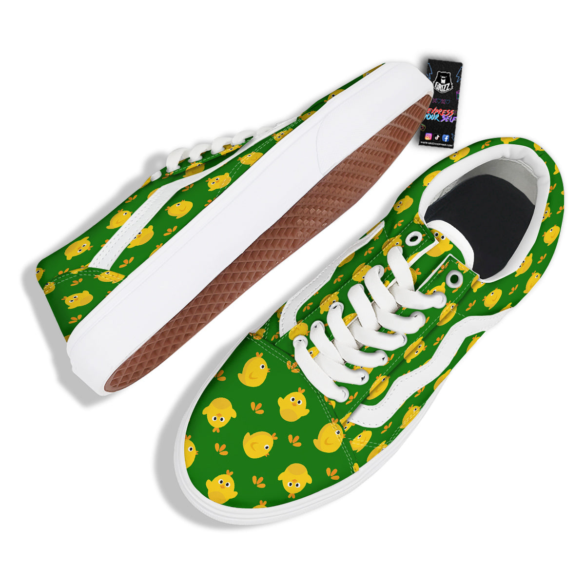 Emoji Cute Chicken Print Pattern Skate Shoes-grizzshop