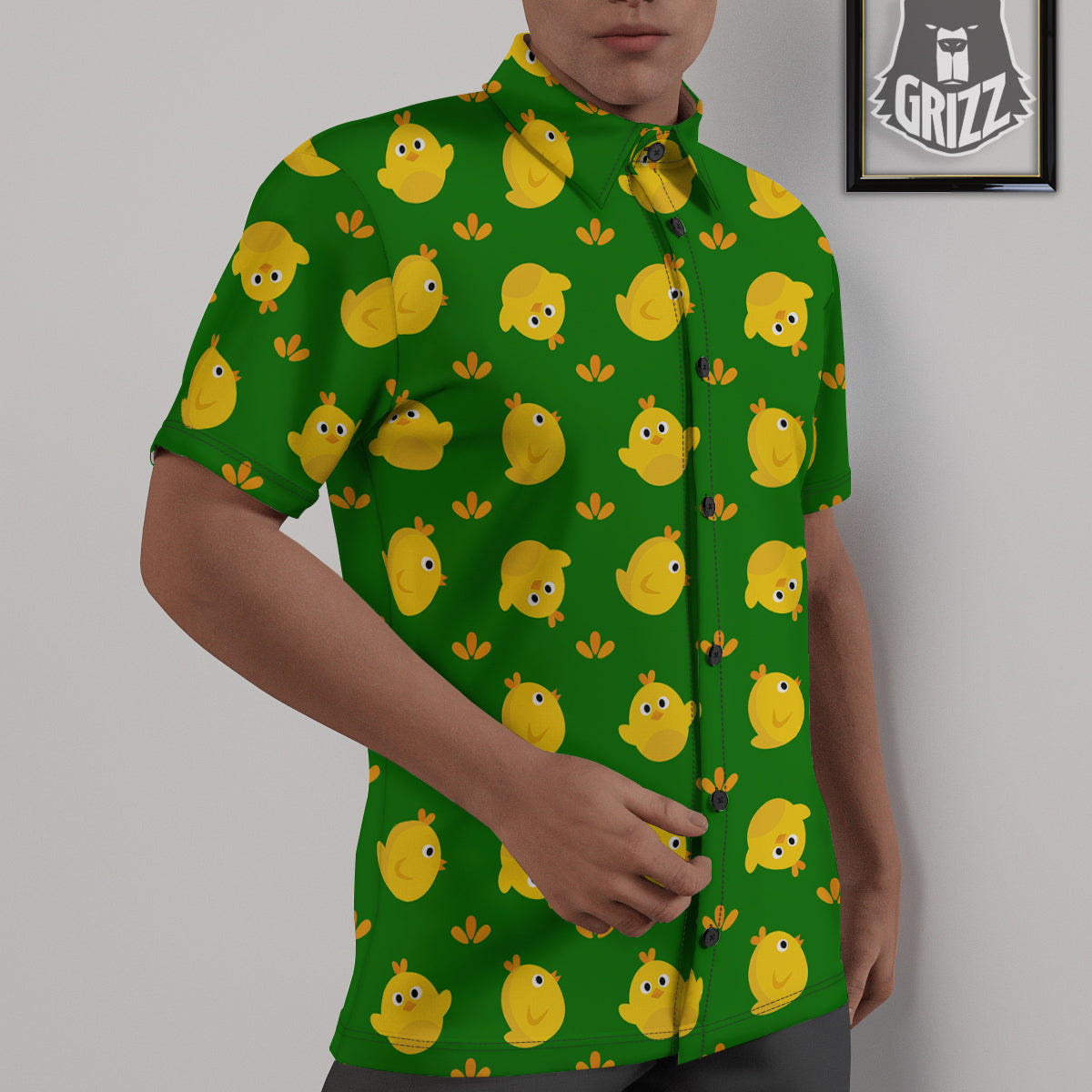 Emoji Cute Chicken Print Pattern Untucked Shirts-grizzshop