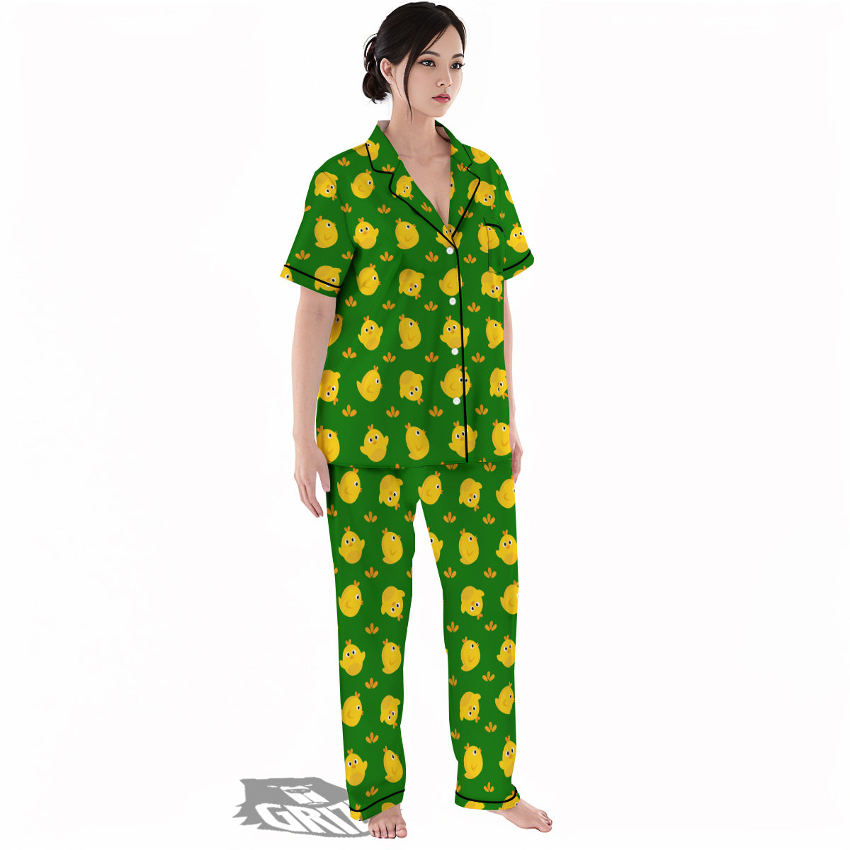 Emoji Cute Chicken Print Pattern Women's Pajamas Set-grizzshop