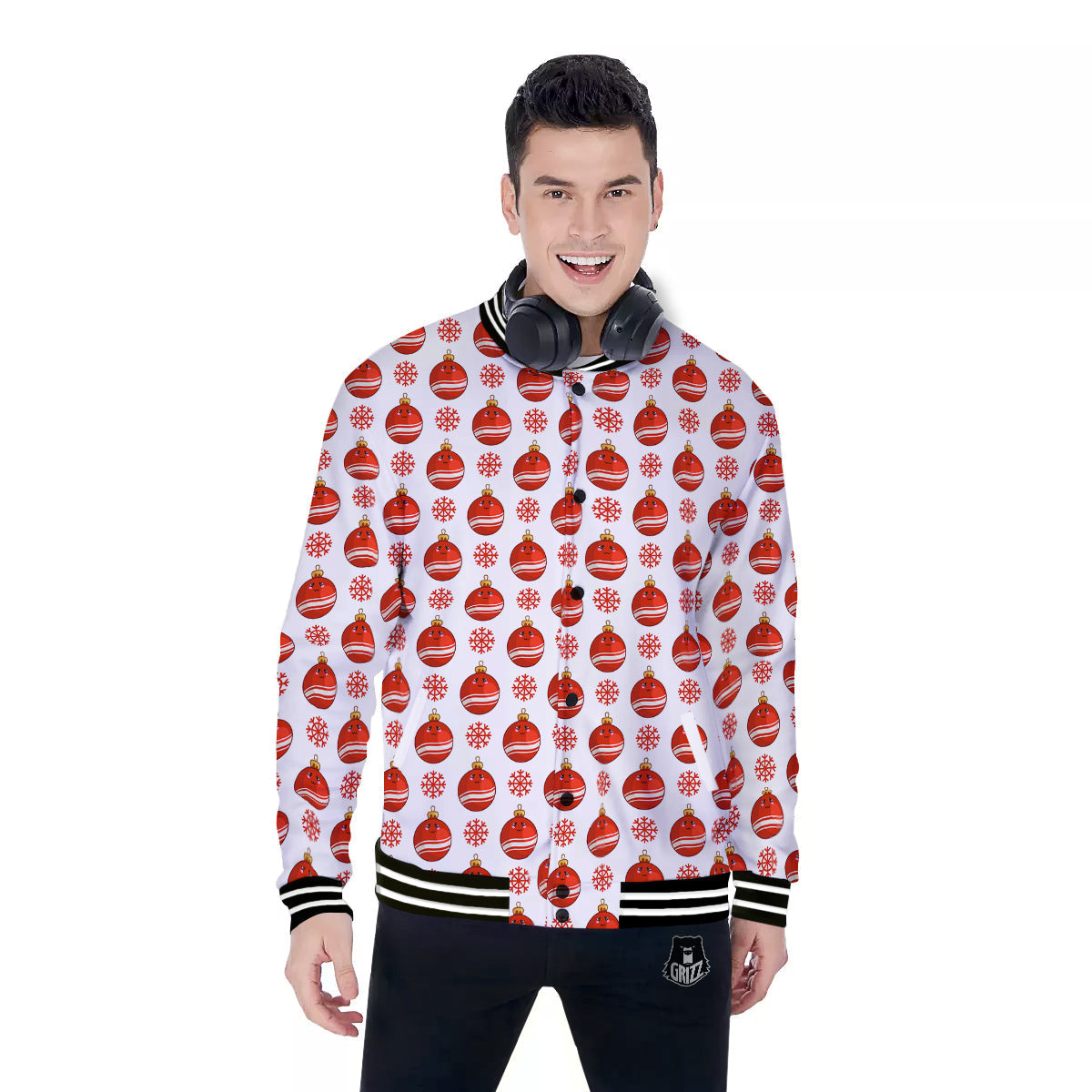 Emoji Cute Christmas Print Pattern Baseball Jacket-grizzshop