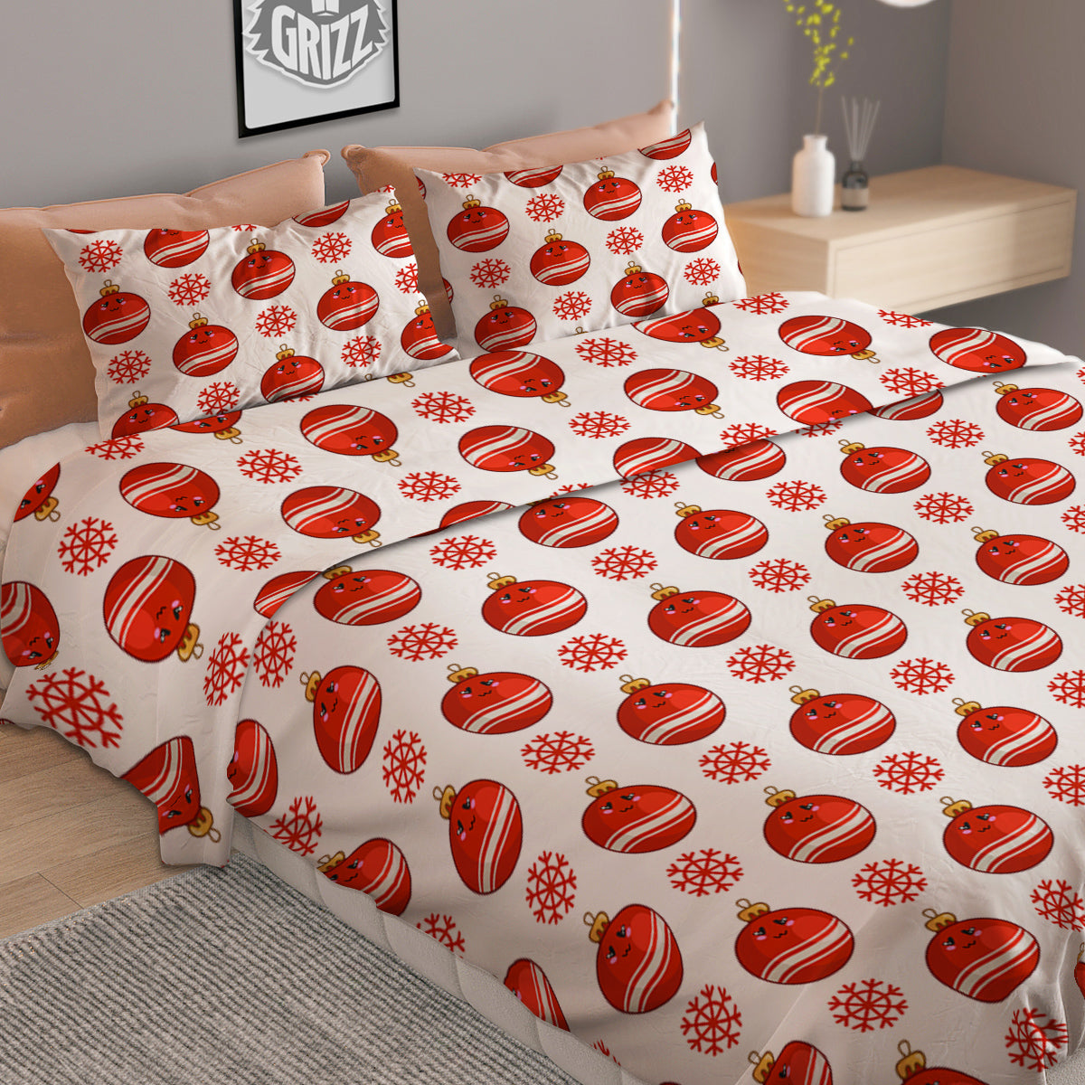 Emoji Cute Christmas Print Pattern Duvet Cover Bedding Set