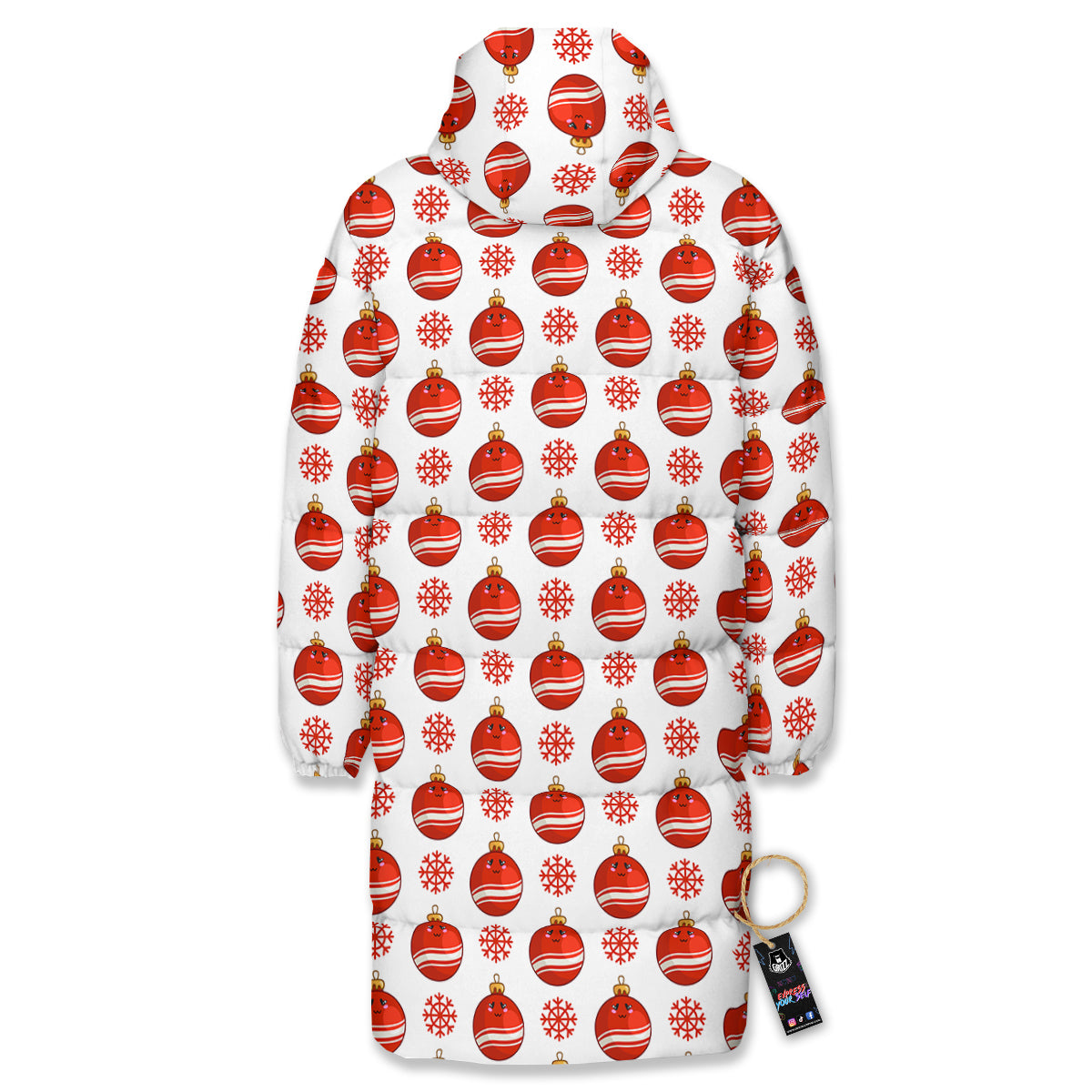 Emoji Cute Christmas Print Pattern Long Down Jacket-grizzshop