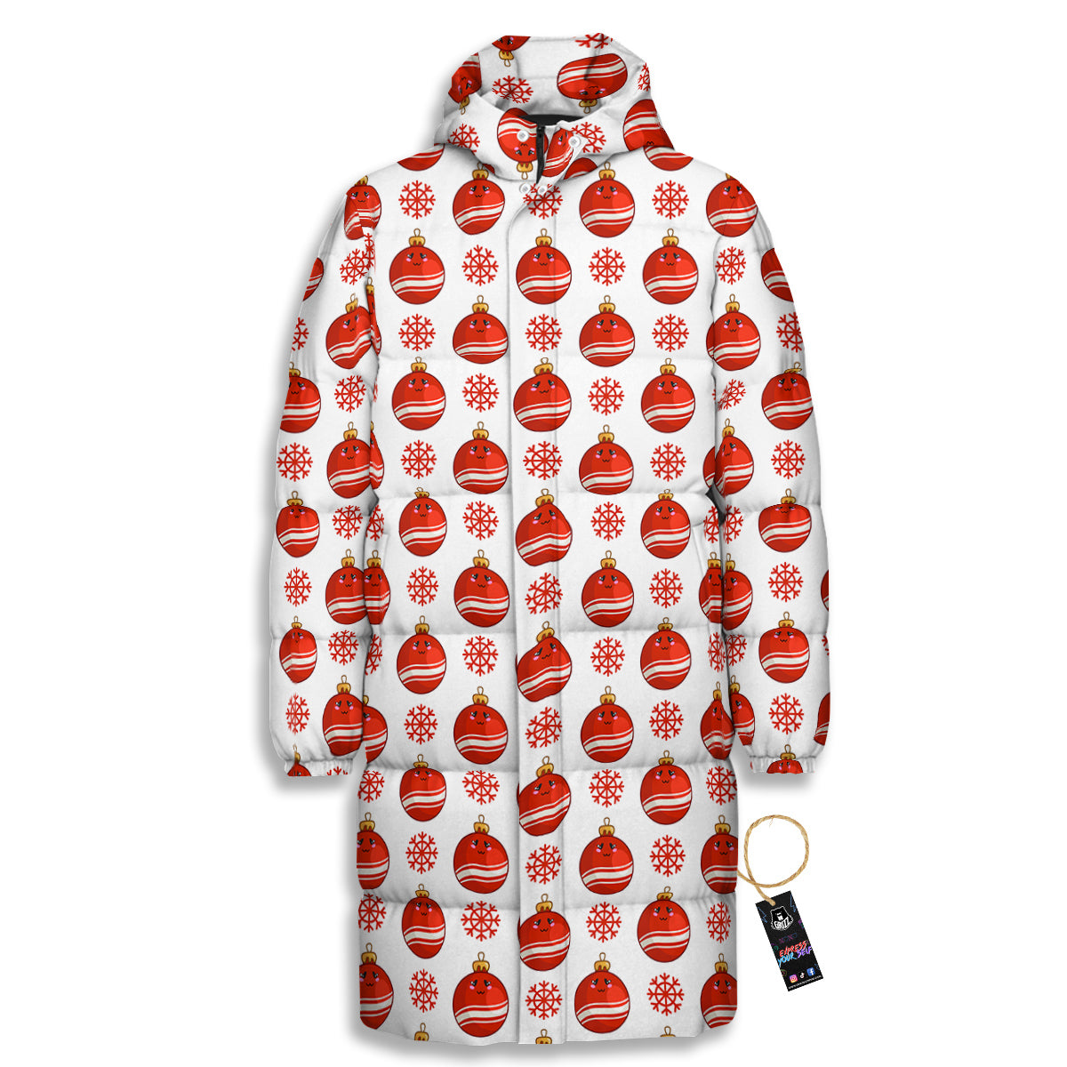 Emoji Cute Christmas Print Pattern Long Down Jacket-grizzshop