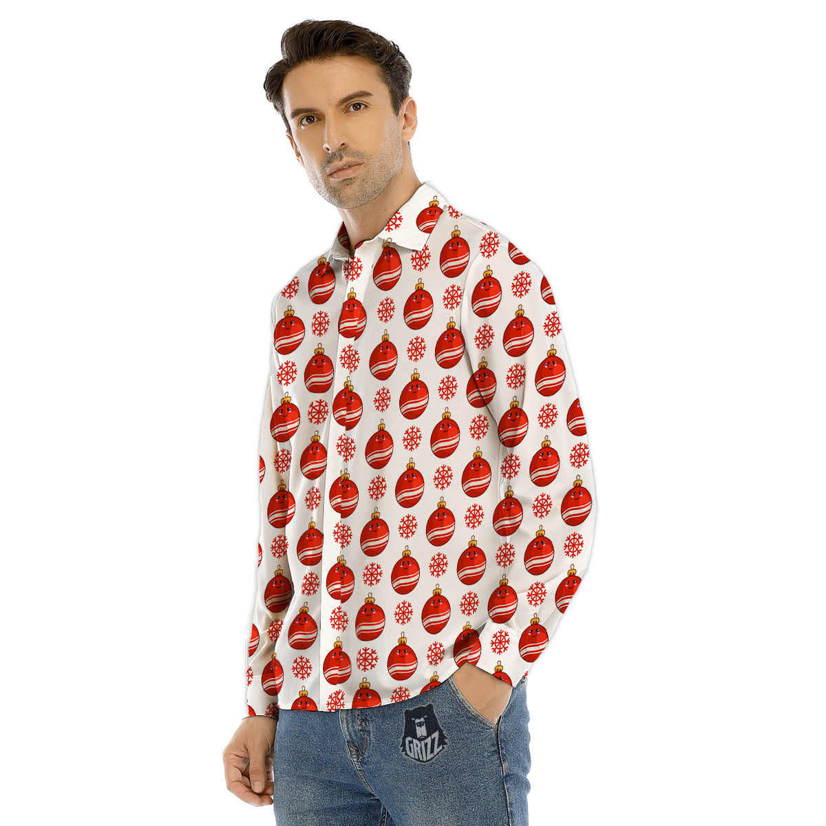 Emoji Cute Christmas Print Pattern Men's Dress Shirts-grizzshop