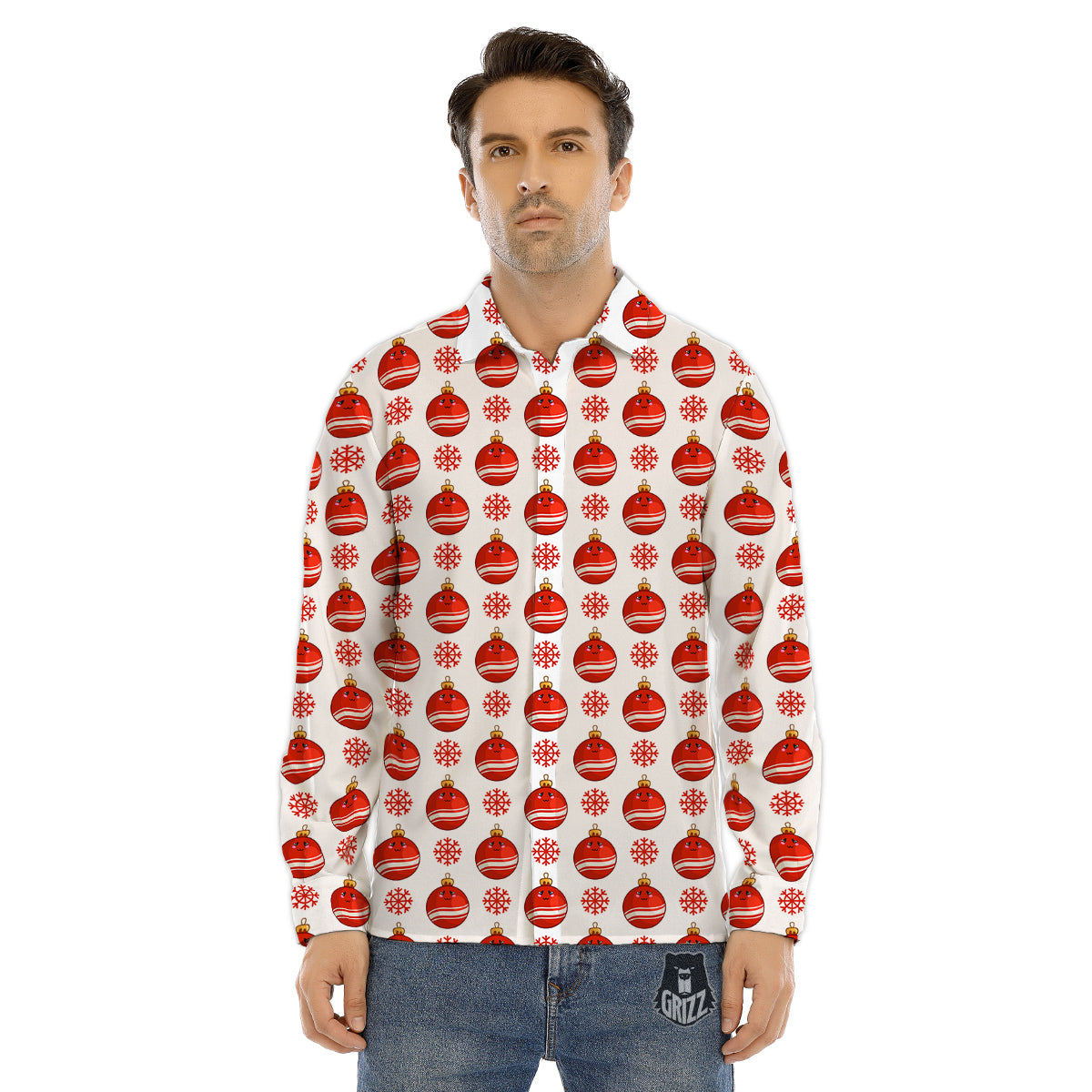 Emoji Cute Christmas Print Pattern Men's Dress Shirts-grizzshop