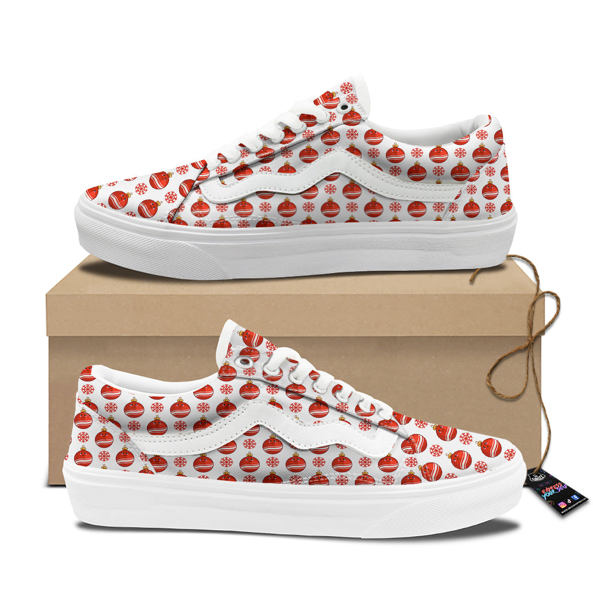 Emoji Cute Christmas Print Pattern Skate Shoes-grizzshop