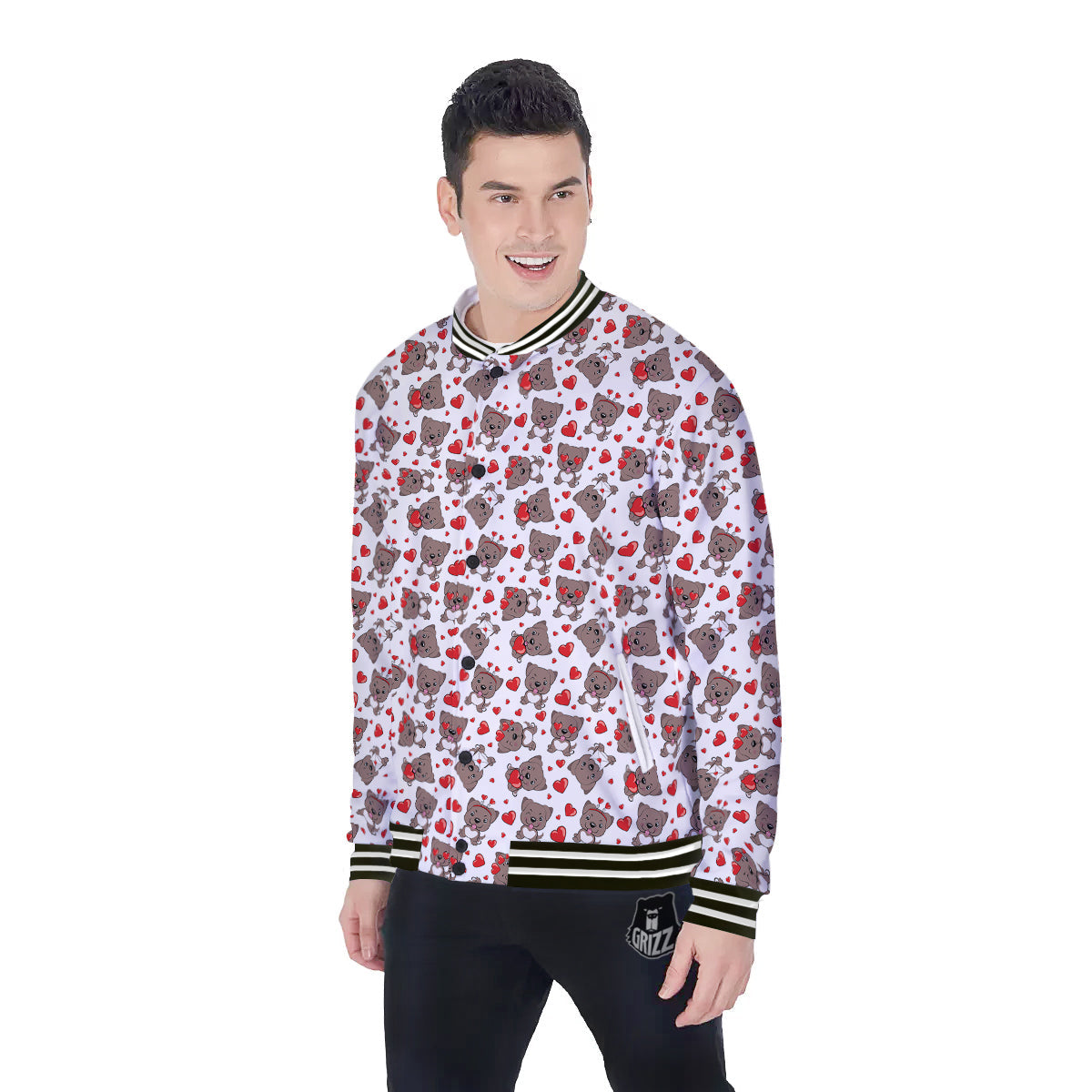 Emoji Cute Dog Print Pattern Baseball Jacket-grizzshop