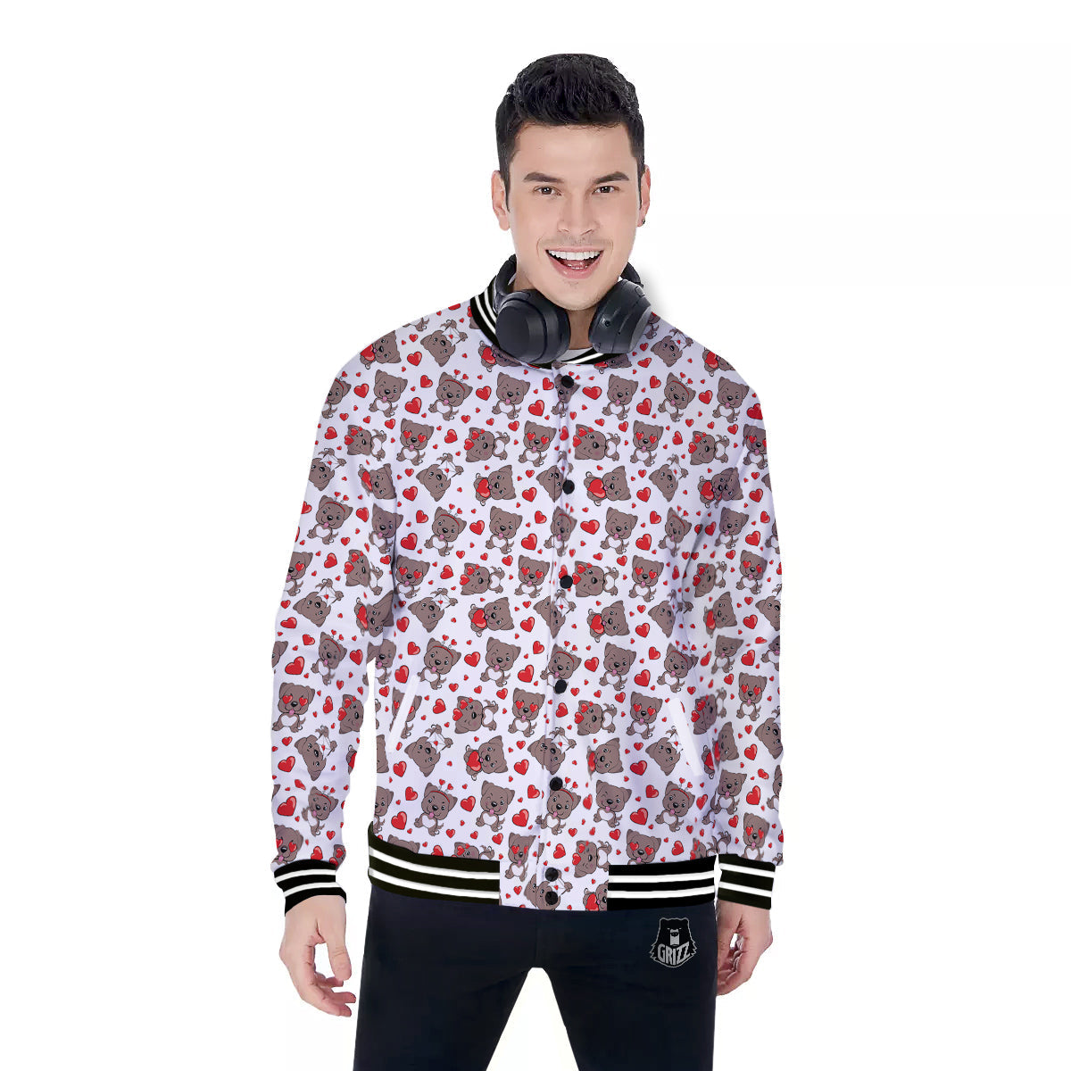 Emoji Cute Dog Print Pattern Baseball Jacket-grizzshop